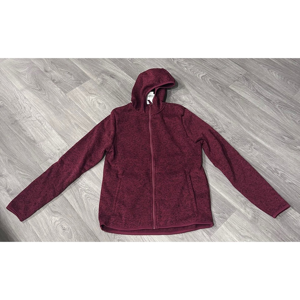 H&M Full Zip Hoodie Boys 14Y+ 20 Burgundy New Marl Fleece Hooded Jacket